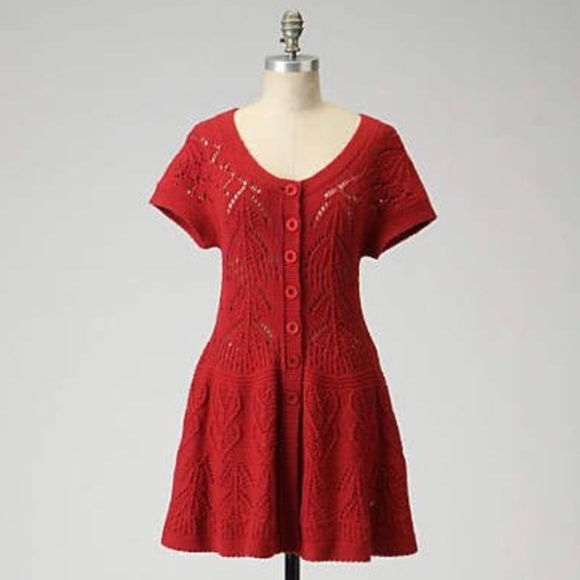 Anthropologie Sweaters - ANTHROPOLOGIE Flowing Pointelle Cardigan Red {S18}